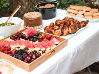 Potluck spread at summer garden party